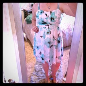 Maurice’s White & Teal Floral Chiffon Dress XL